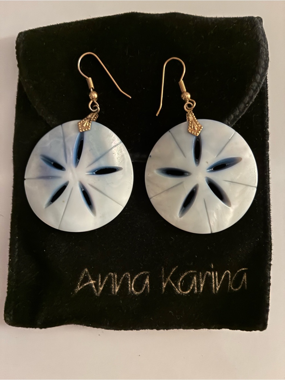 Anna Karina Light Blue and White Shell Sand Dollar Earrings - NWOT